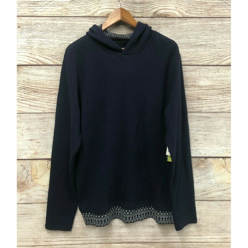 Broken Threads Hoodie Mens Size Large Navy Blue Ribbed Thin Aztec Skinny Fit New